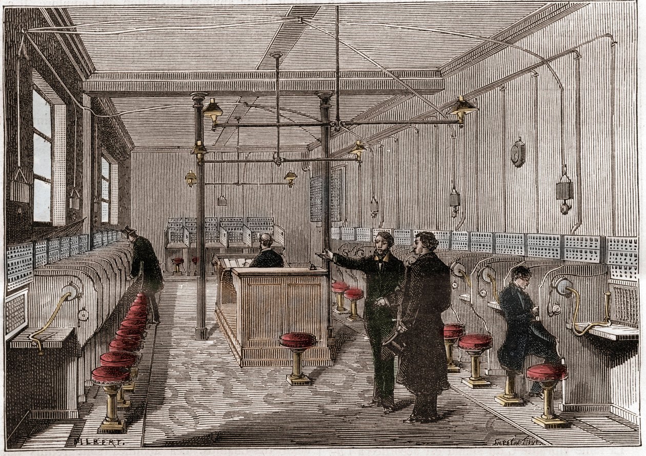 Centrale téléphonique construite selon le système de télécommunication Edison Gower-Bell - première centrale téléphonique à Paris en 1879 - système par l