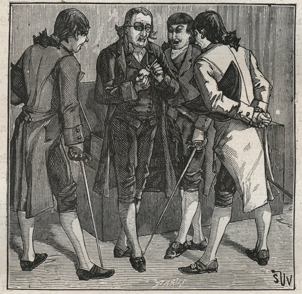 Test du faux diamant brésilien par John Mawe (1764-1829) minéralogiste britannique. Gravure de 1885 dans « Les arts et métiers illustrés » par Adolphe Bitard - Anonymous Anonymous