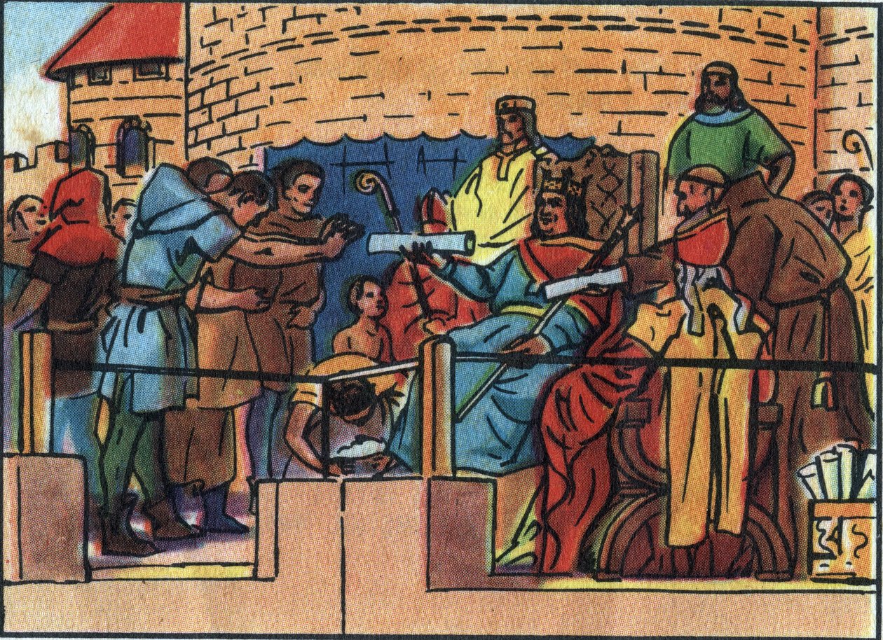 Le Roi de France Louis VI le Gros (1081-1137) accordant la Charte à la ville de Paris. Illustration anonyme dans « Collection des souverains et chefs d