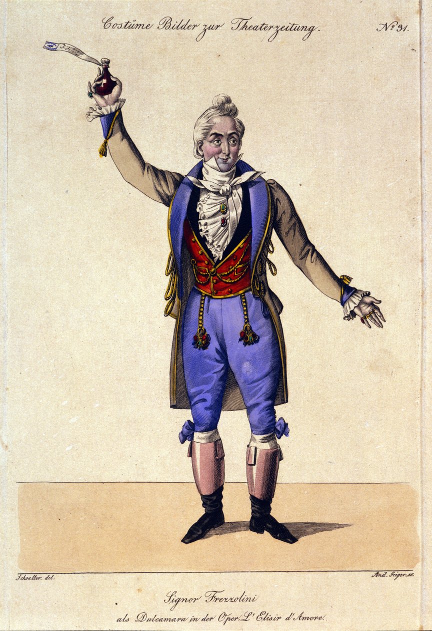 Le basse Giuseppe Frezzolini (1789-1861) interprétant le Docteur Dulcamara dans l