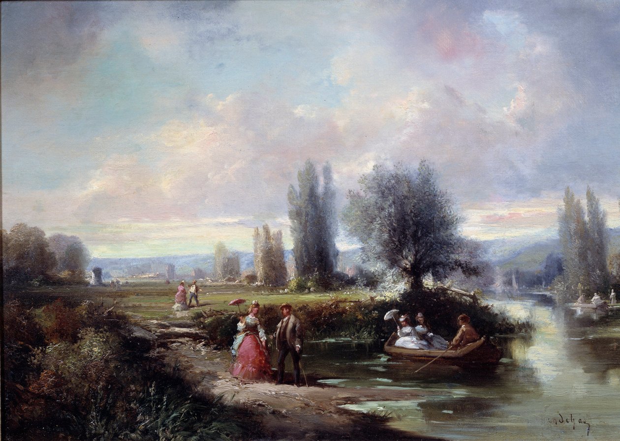 La promenade en bateau. Peinture anonyme du 19e siècle - Anonymous Anonymous