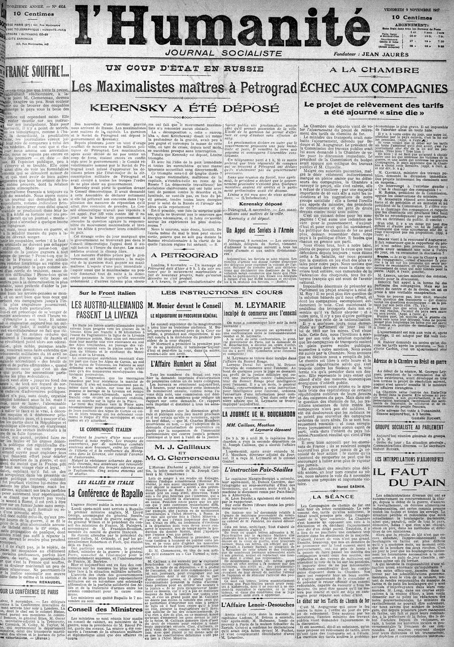 Le coup en Russie à la une du journal socialiste « L
