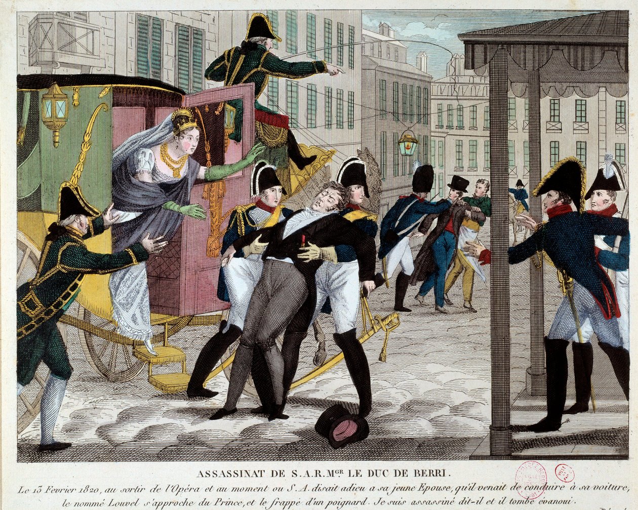 La mort de Charles Ferdinand de Bourbon, Duc de Berry (1778-1820) le 13/02/1820 à la sortie de l