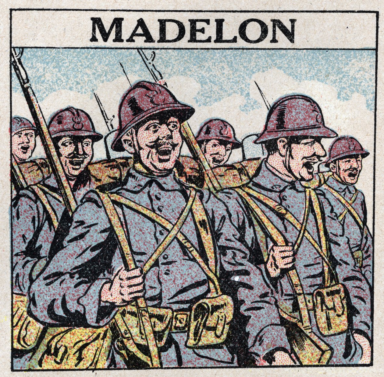 Les effets de la musique : la chanson française "La Madelon" donne du courage aux militaires. Illustration anonyme de 1925. Collection privée. - Anonymous Anonymous