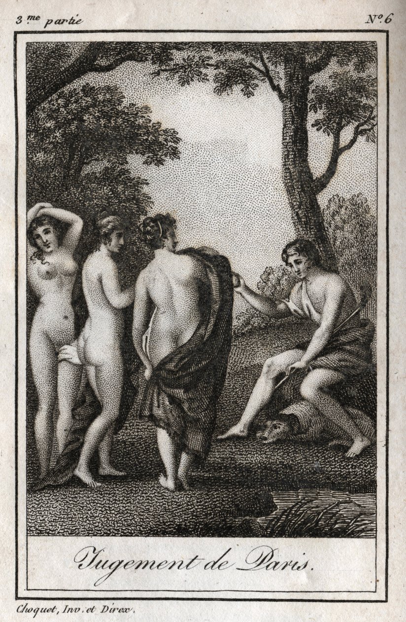 Le jugement de Pâris. Le berger Pâris doit choisir à qui il donnera la pomme d