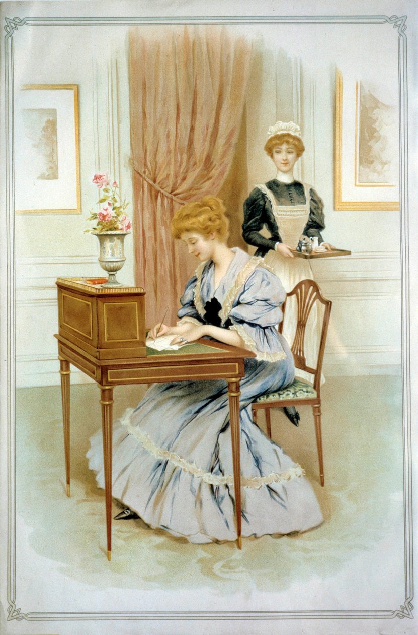 La lettre. Une jeune femme assise à son bureau écrit une lettre - Anonymous Anonymous