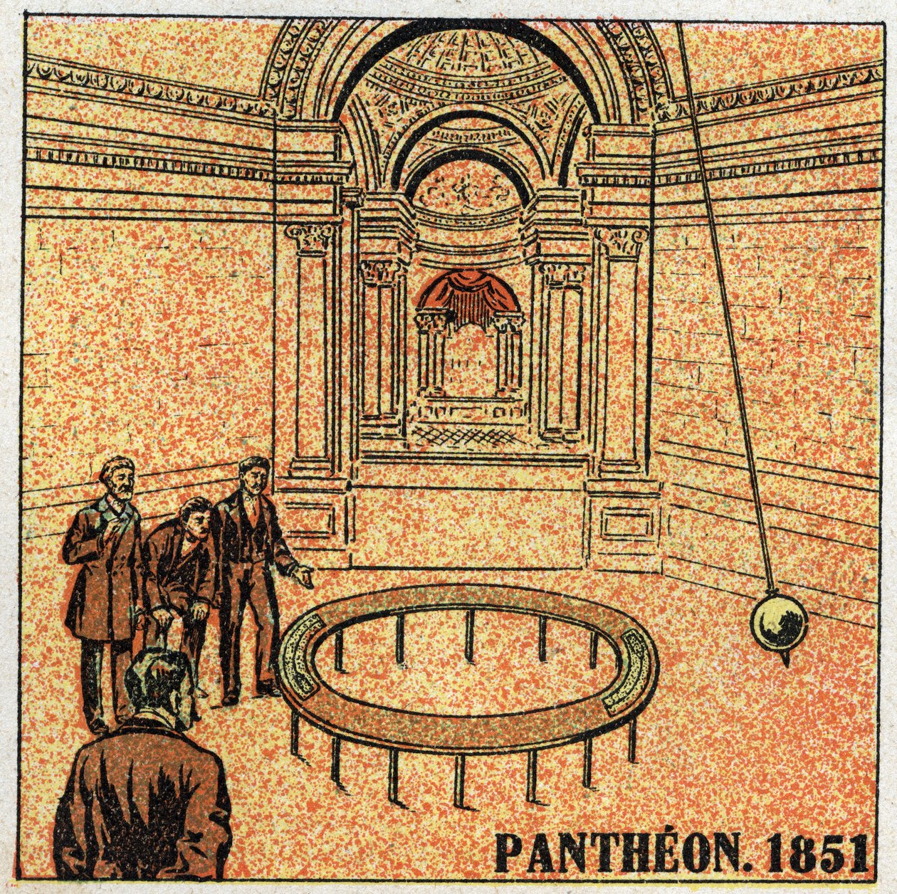 Le pendule : expérience de Léon Foucault (1819-1868) au Panthéon en 1851 démontrant la rotation de la Terre. Illustration anonyme de 1925. Collection privée. - Anonymous Anonymous