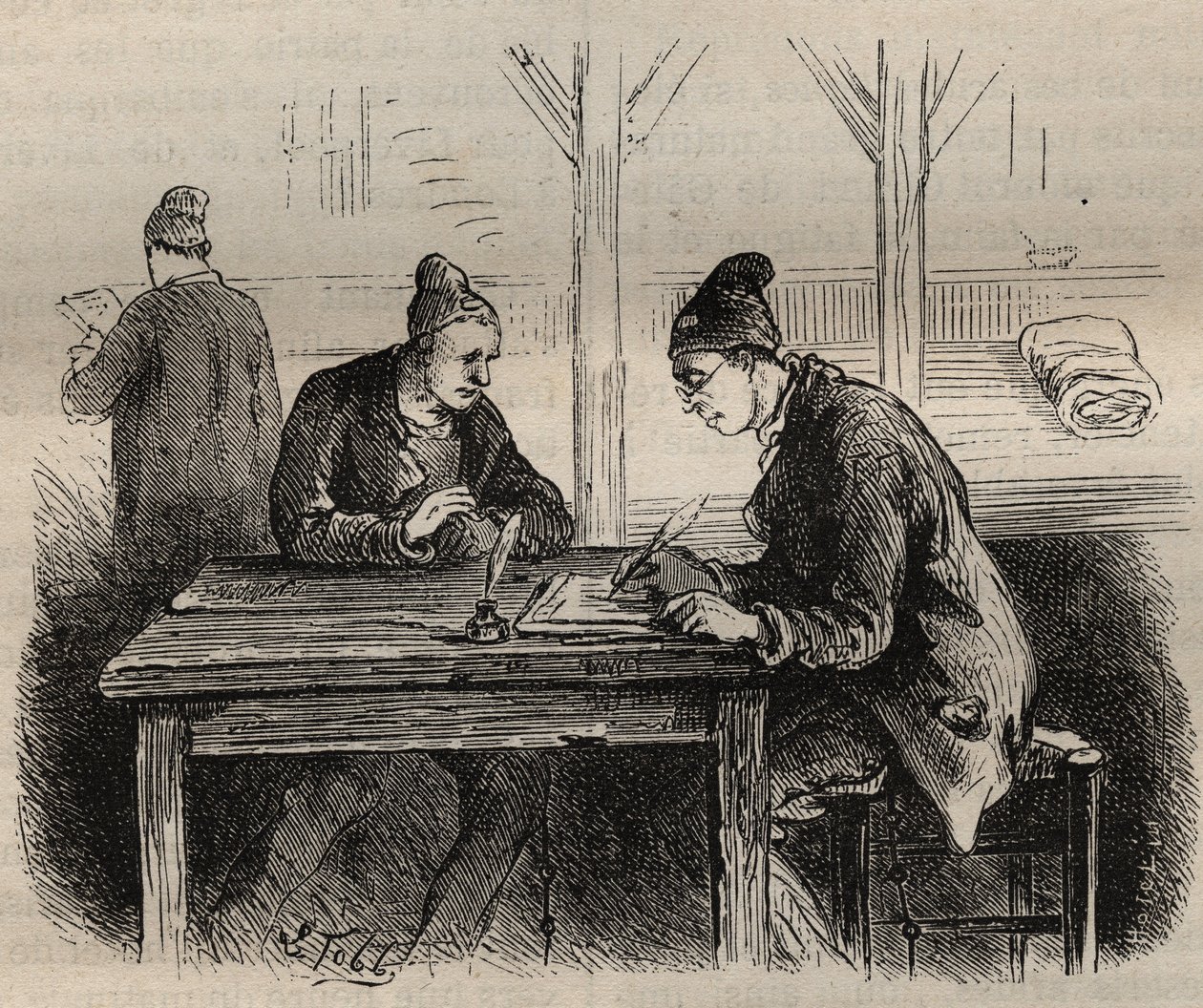 Le public écrivain au bagne de Toulon au XIXe siècle. Gravure dans « Histoire des bagnes depuis leur création à nos jours » (1877) par Pierre Zaccone. - Anonymous Anonymous