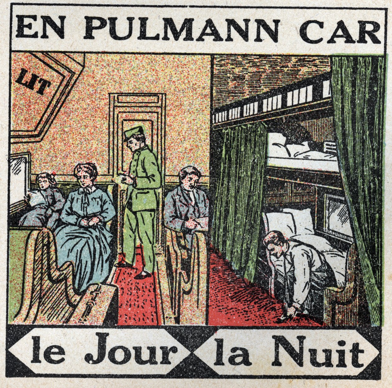 Les chemins de fer : intérieur du wagon Pullman. Illustration anonyme de 1925. Collection privée. - Anonymous Anonymous