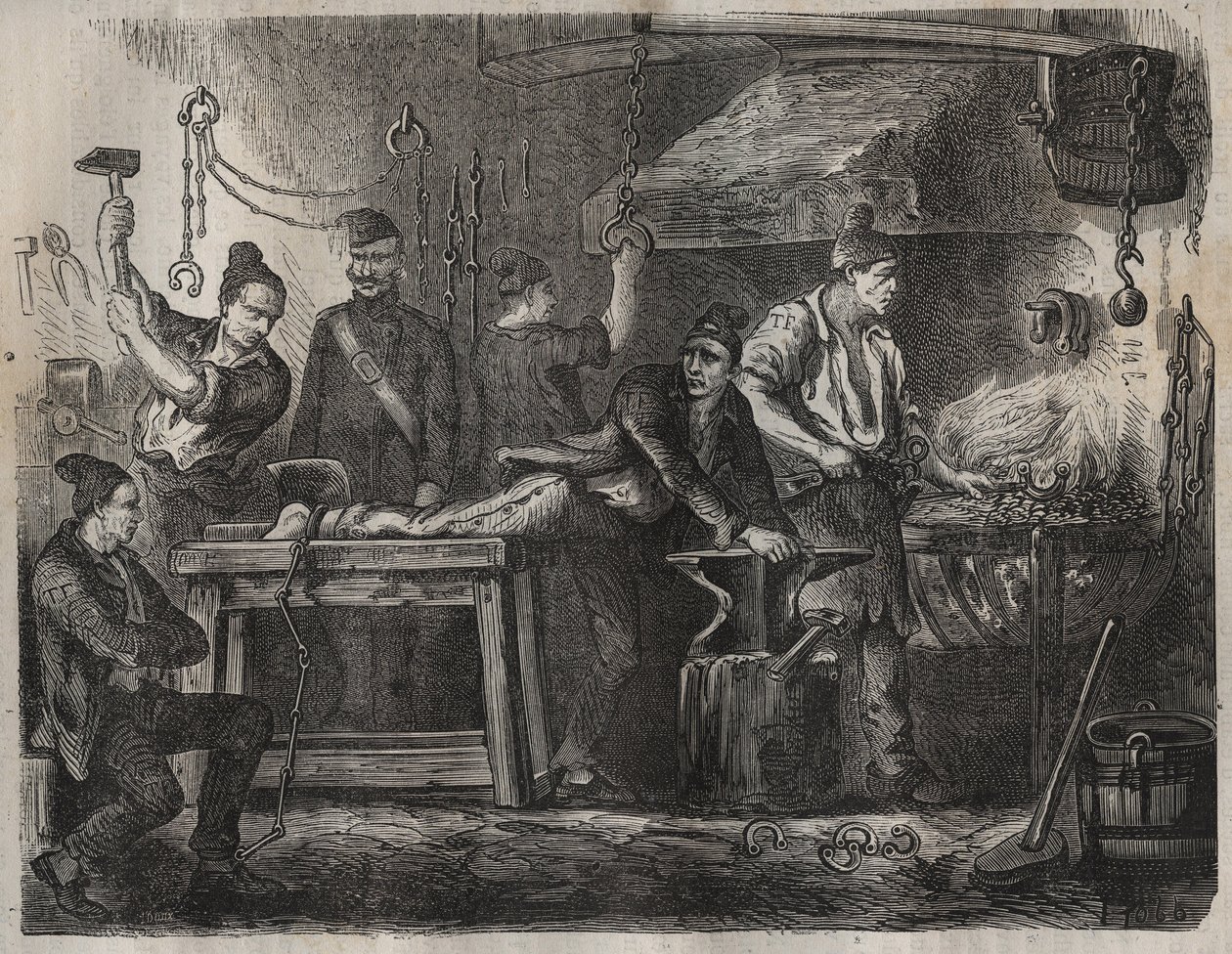 Le transfert au bagne de Toulon au XIXe siècle. Gravure dans "Histoire des bagnes depuis leur création à nos jours" (1877) par Pierre Zaccone (1817-1895). Collection privée. - Anonymous Anonymous