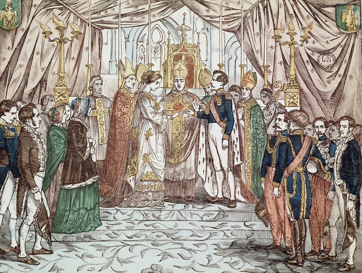 Le mariage de Napoléon III et Eugénie Marie de Montijo de Guzman, le 30/01/1853 à la Cathédrale Notre-Dame (gravure) - Anonymous Anonymous