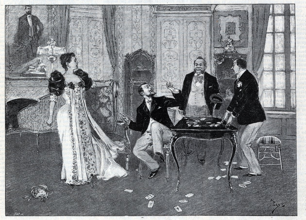 Représentation théâtrale : « Le Système Ribadier », vaudeville de Georges Feydeau (1862-1921) et Maurice Hennequin (1863-1926) au Théâtre du Palais-Royal à Paris. Gravure dans « Le monde illustré » de 1892. Collection privée. - Anonymous Anonymous