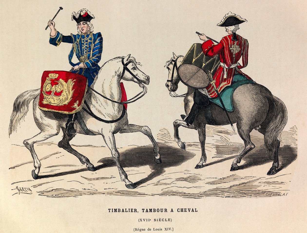 Timbalier et tambour à cheval sous le règne de Louis XIV au 17e siècle - collection privée - Anonymous Anonymous