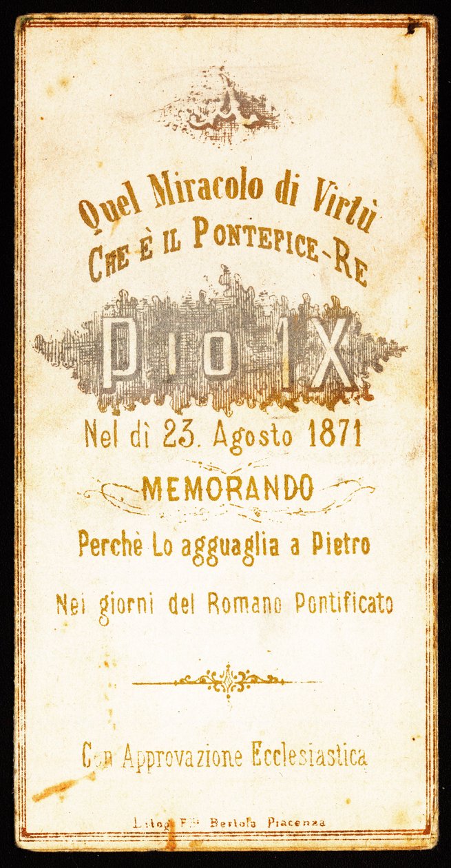 Hommage au Pape Pie IX Image pieuse. 19ème siècle - Anonymous Anonymous