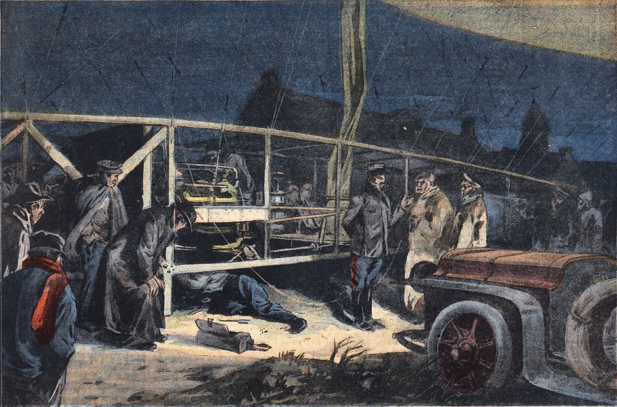 Panne du dirigeable Ville de Paris à Valmy. Gravure du journal «Le Petit Parisien», le 2/02/1908. Collection privée. - Anonymous Anonymous