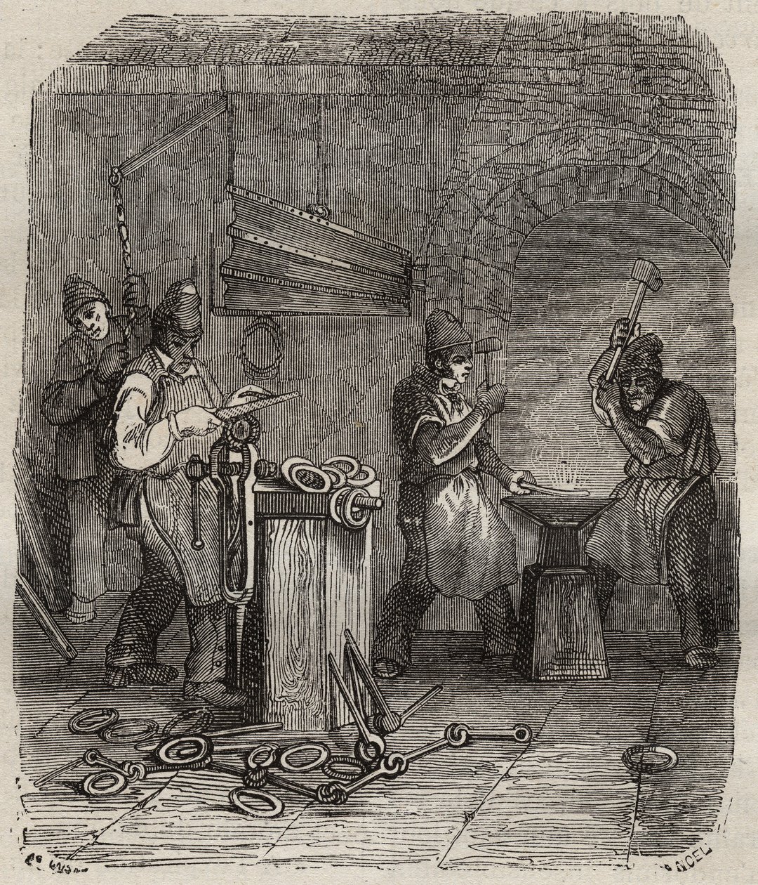 Forces ouvrières au bagne de Rochefort au XIXe siècle. Gravure dans « Histoire des bagnes depuis leur création à nos jours » (1877) par Pierre Zaccone. - Anonymous Anonymous