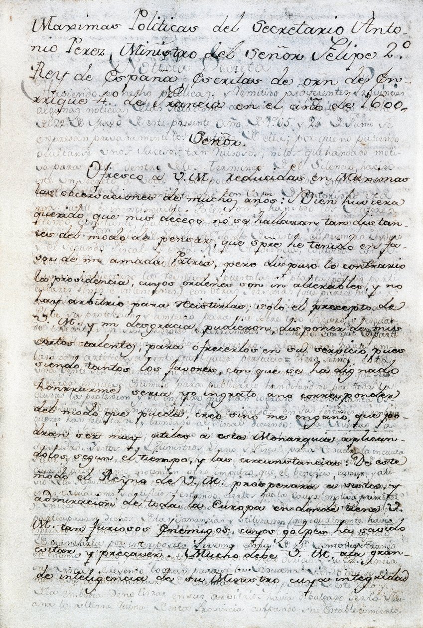 Écrit politique par Antonio Perez (1540-1611). Secrétaire politique espagnol du roi Philippe II d