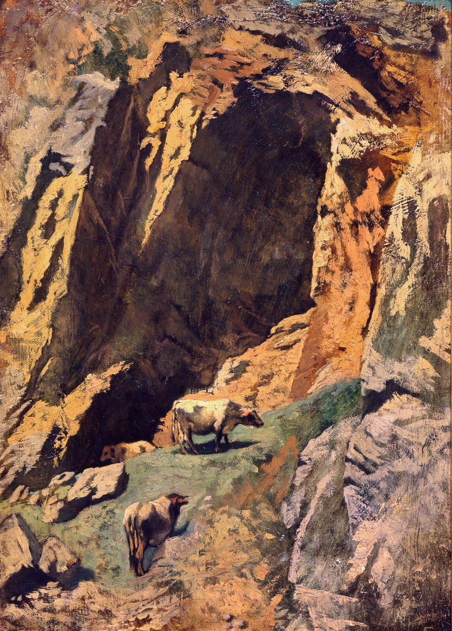 Crevasse rocheuse avec des vaches - Anselm Feuerbach