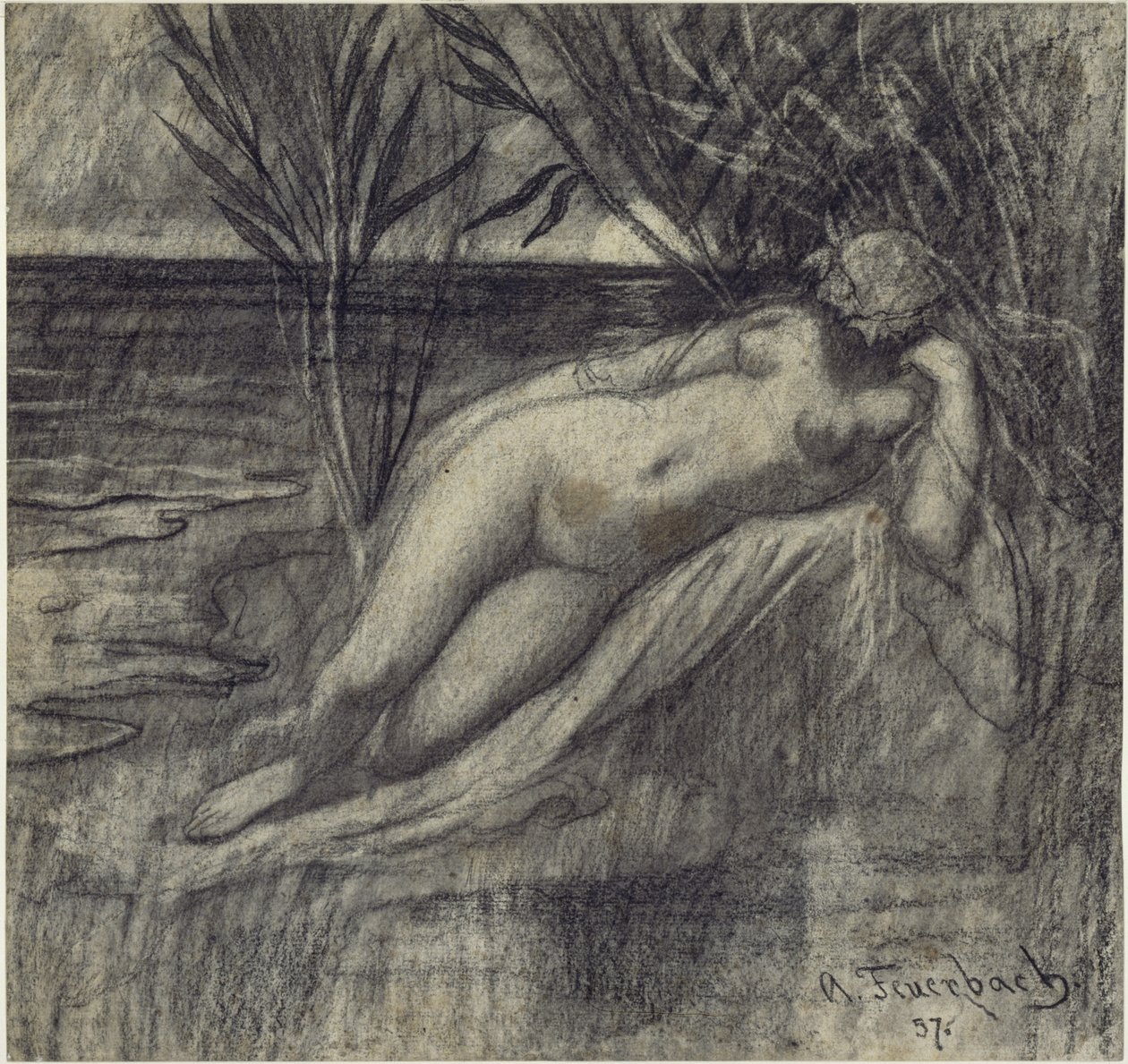 Nymphe endormie au bord du fleuve - Anselm Feuerbach