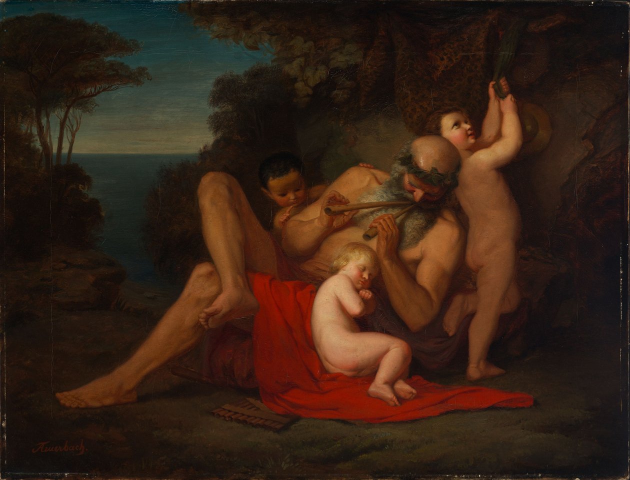 Silène avec un enfant Bacchus endormi - Anselm Feuerbach
