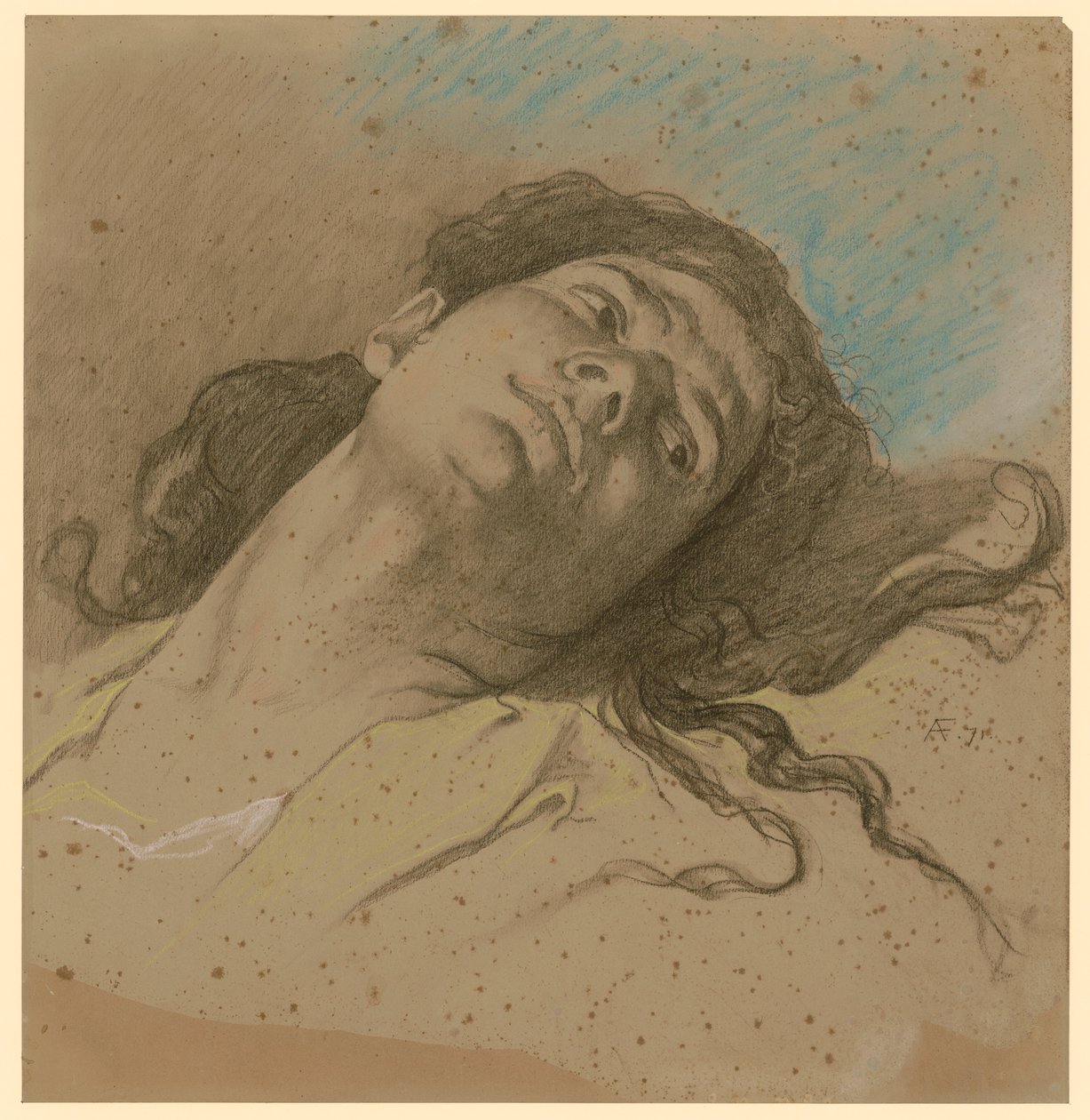 Étude de tête féminine, renversée en arrière, aux cheveux dénoués - Anselm Feuerbach