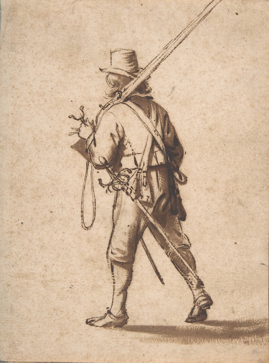 Un mousquetaire marchant, vu de dos, 17e siècle - Anthonie Palamedesz