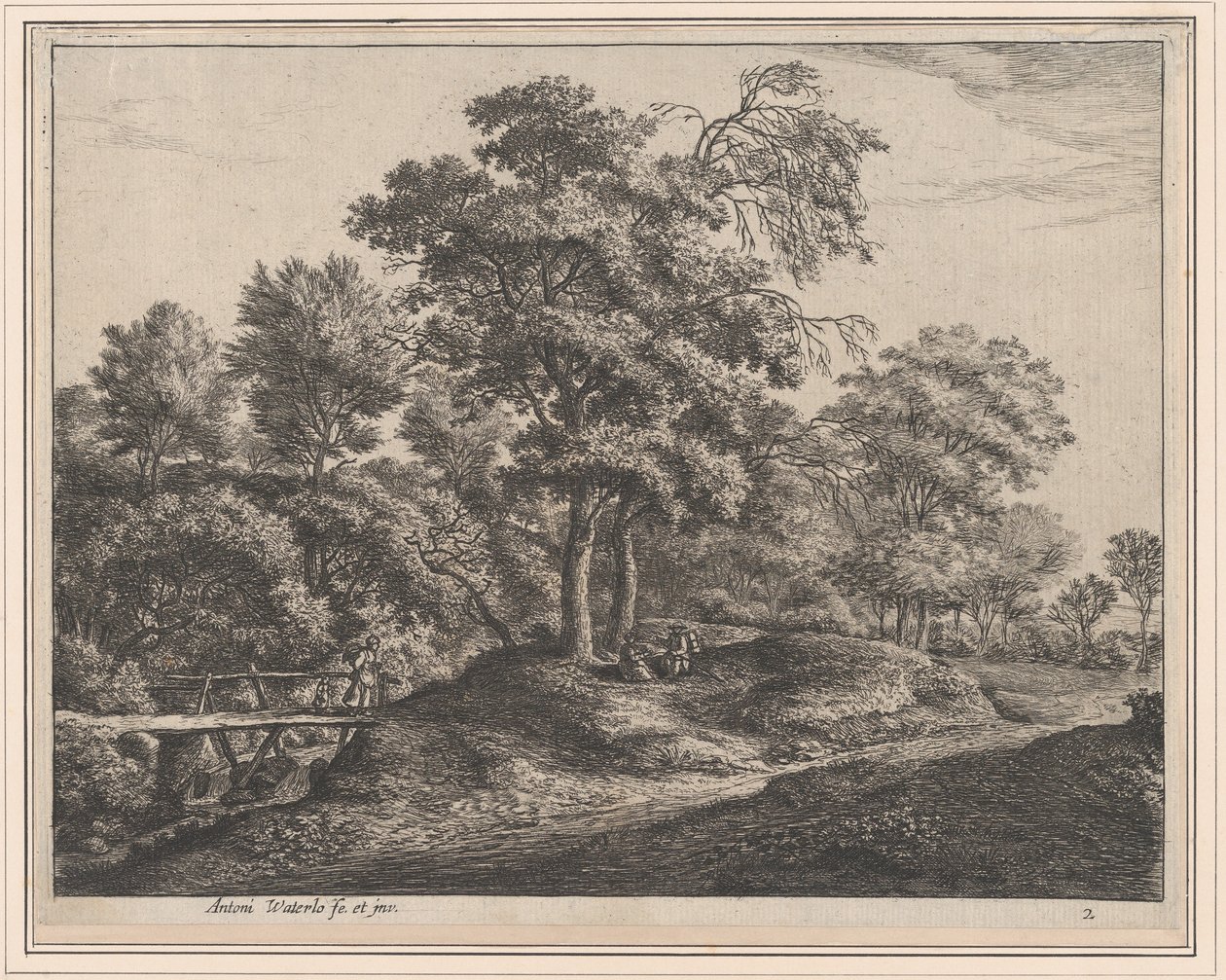 Une paysanne et sa fille sur un petit pont en bois, 17e siècle - Anthonie Waterloo