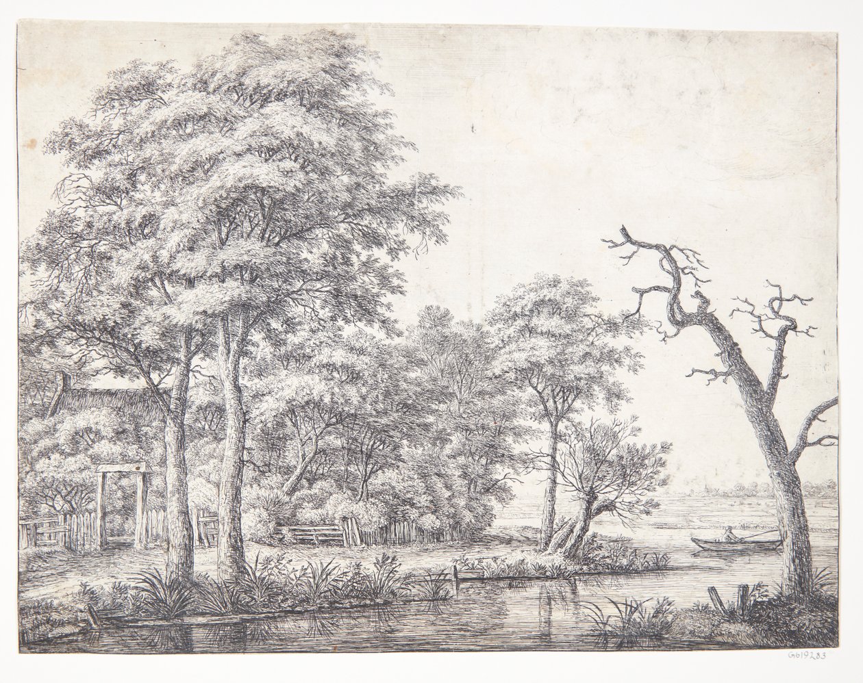 Paysage fluvial avec un homme dans une barque - Anthonie Waterloo