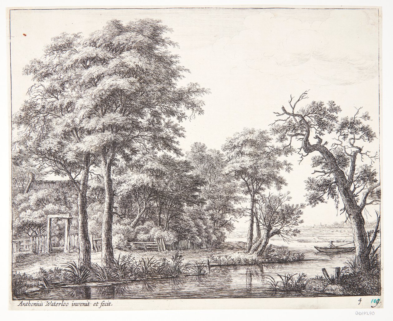 Paysage fluvial avec un homme dans une barque - Anthonie Waterloo