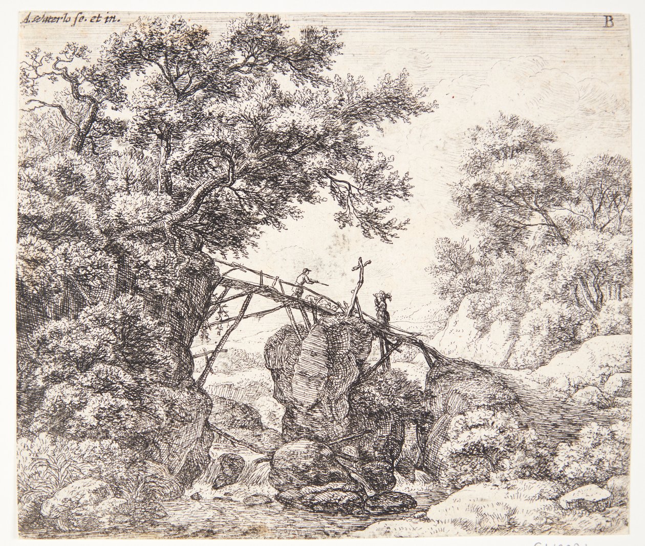 Berger sur un pont de bois incliné - Anthonie Waterloo
