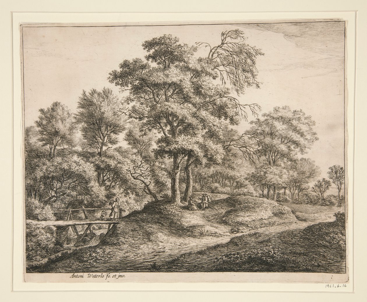 La paysanne et la fille sur le petit pont de bois - Anthonie Waterloo