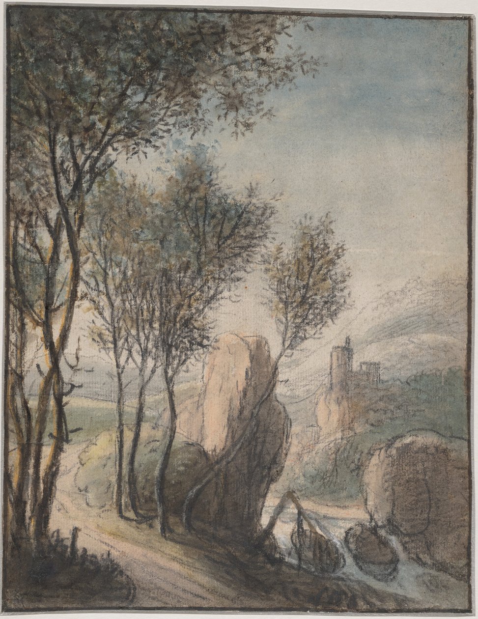 Paysage fluvial avec un château au loin - Anthonie Waterloo