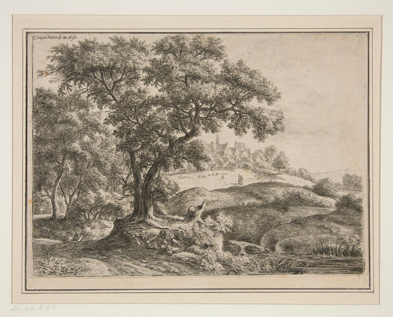 Le bord des bois avec village sur les hauteurs - Anthonie Waterloo