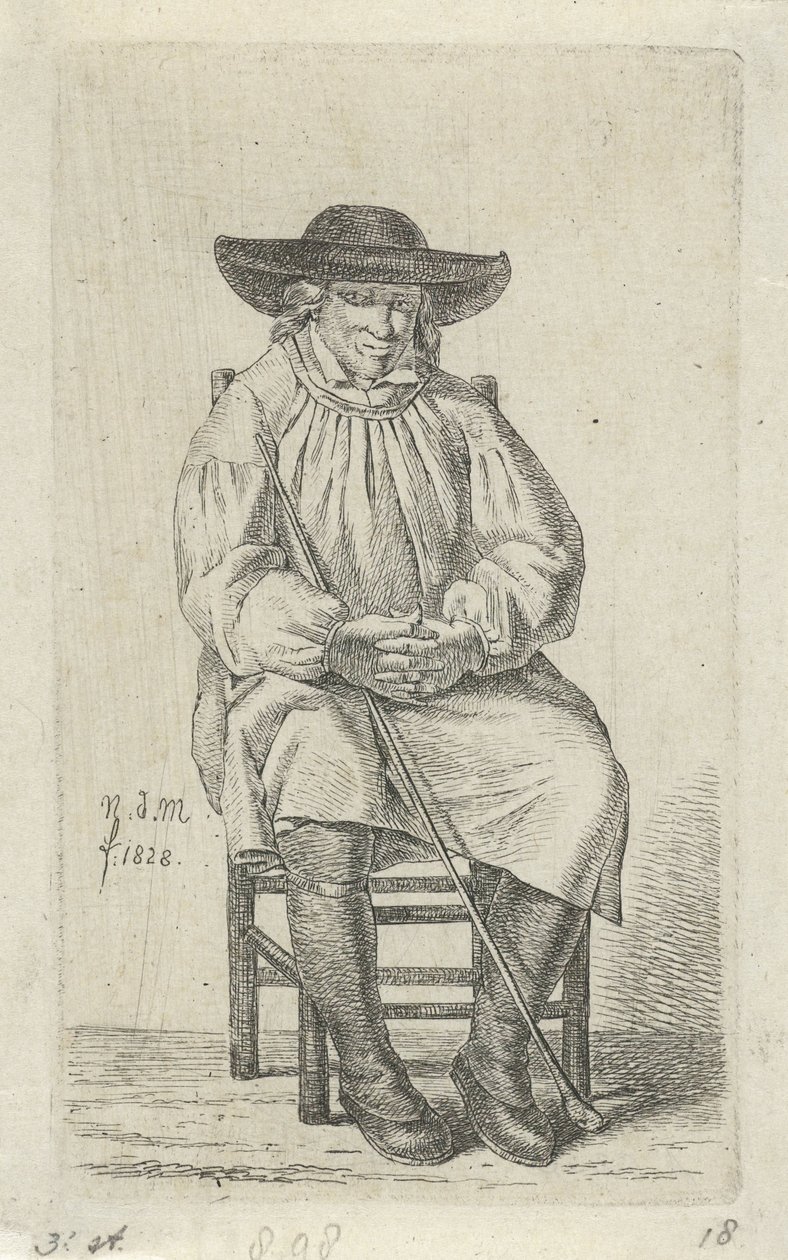 Homme assis avec un bâton (série: 12 petites études) - Anthonie Willem Hendrik Nolthenius de Man