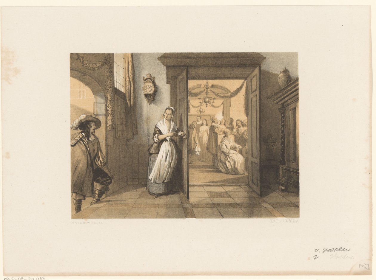 Femme ouvrant la porte à un homme - Anthonie van Volkom