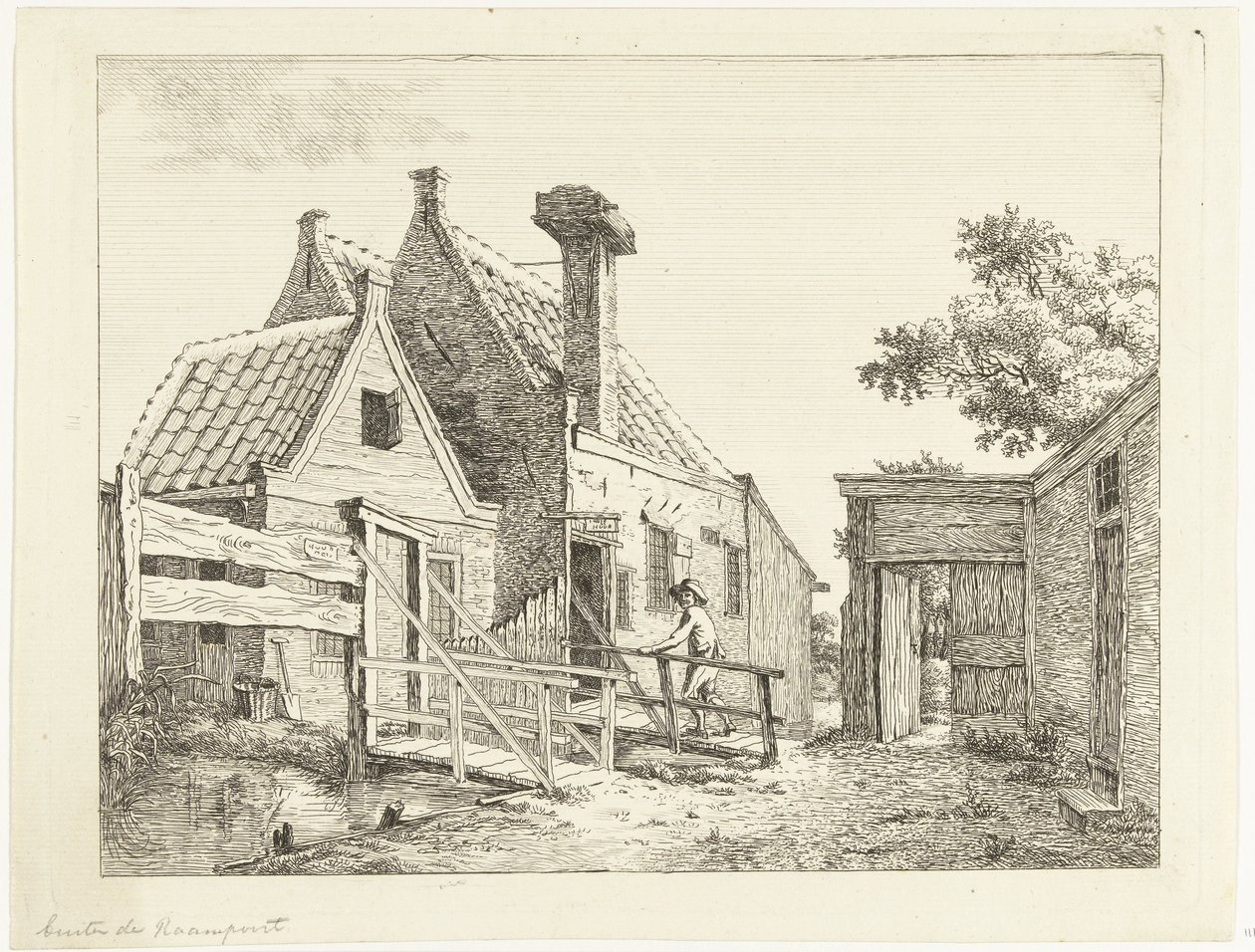 Petit garçon traversant un pont en bois (En dehors de la Raampoort) - Anthonie van den Bos