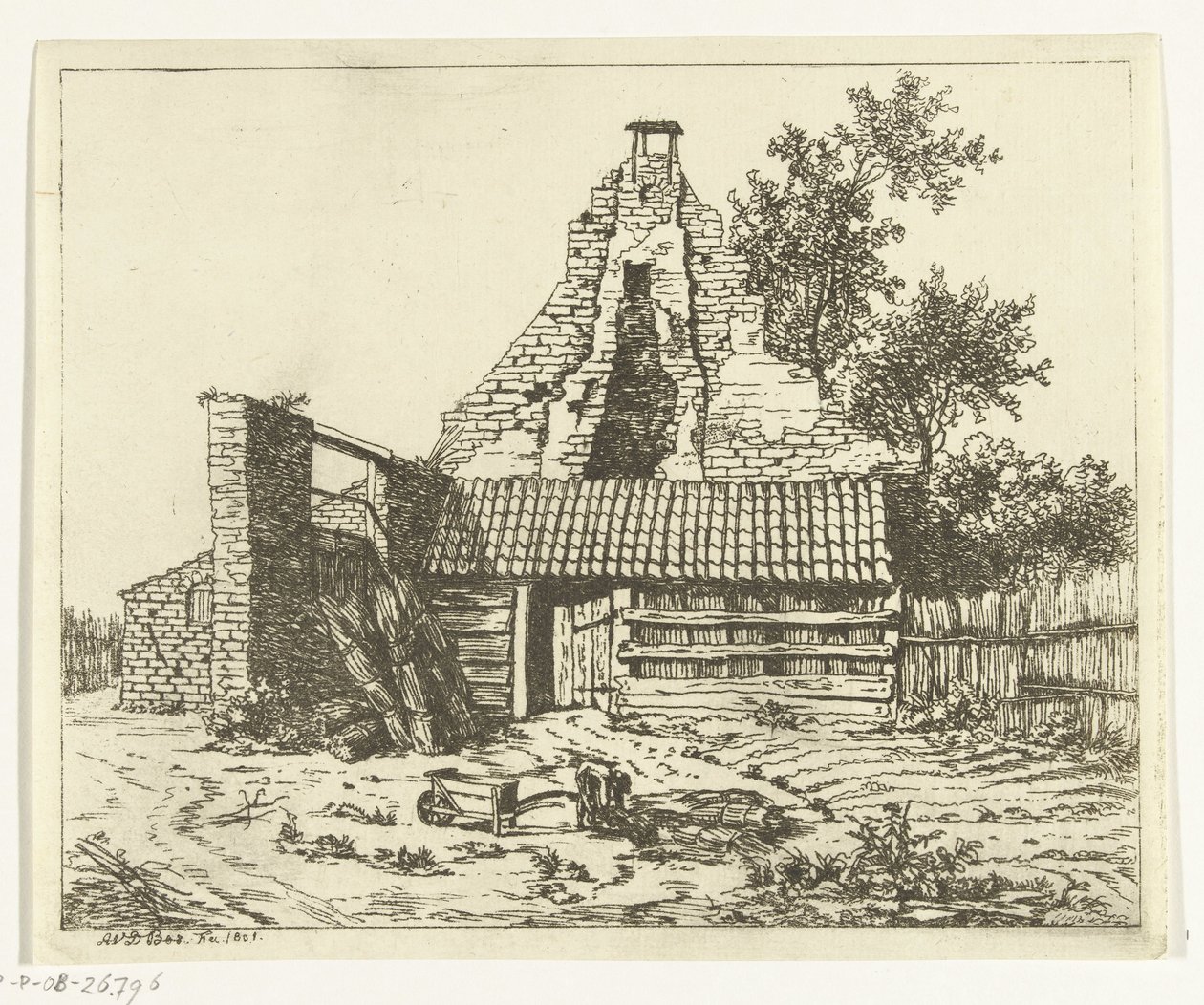 Coupeur de roseaux devant la ruine de la maison Snaatburg à Maarssen - Anthonie van den Bos