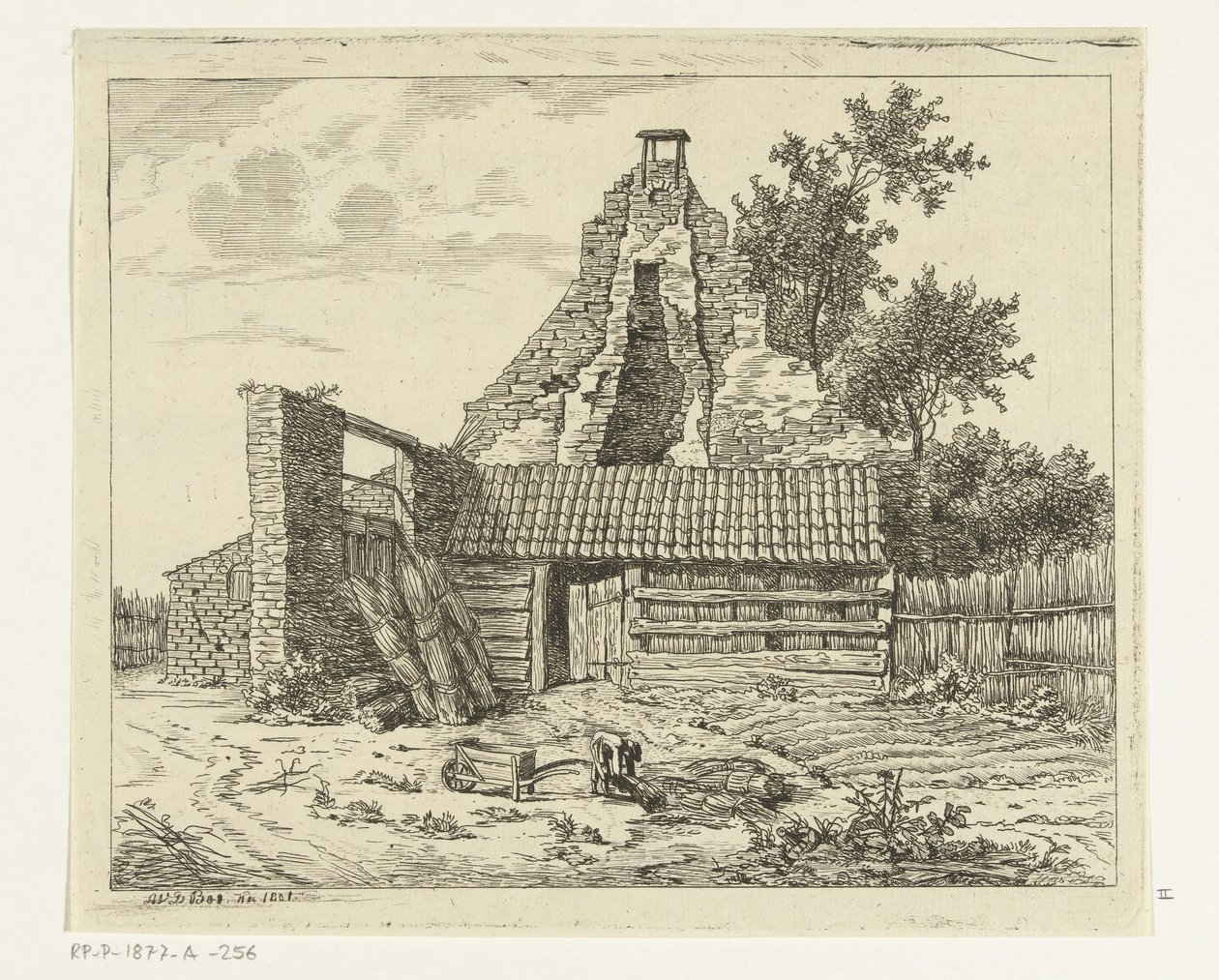 Coupeur de roseaux devant la ruine de la maison Snaatburg à Maarssen - Anthonie van den Bos