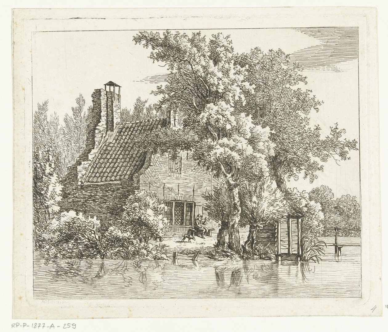 Homme fumant sur un banc devant la ruine de la Maison Snaatburg à Maarssen - Anthonie van den Bos