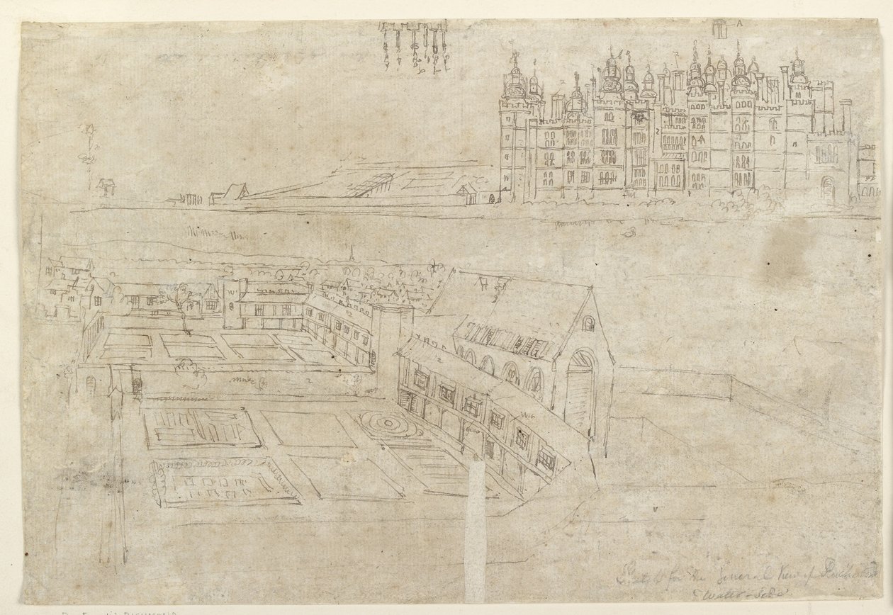 La façade fluviale du palais de Richmond et les jardins privés - Anthonis van den Wyngaerde