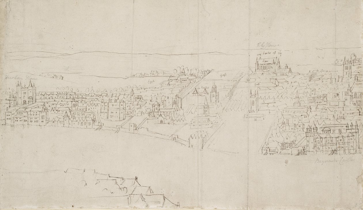 Panorama de Londres vu de Southwark : Durham House à Barnards Castle - Anthonis van den Wyngaerde
