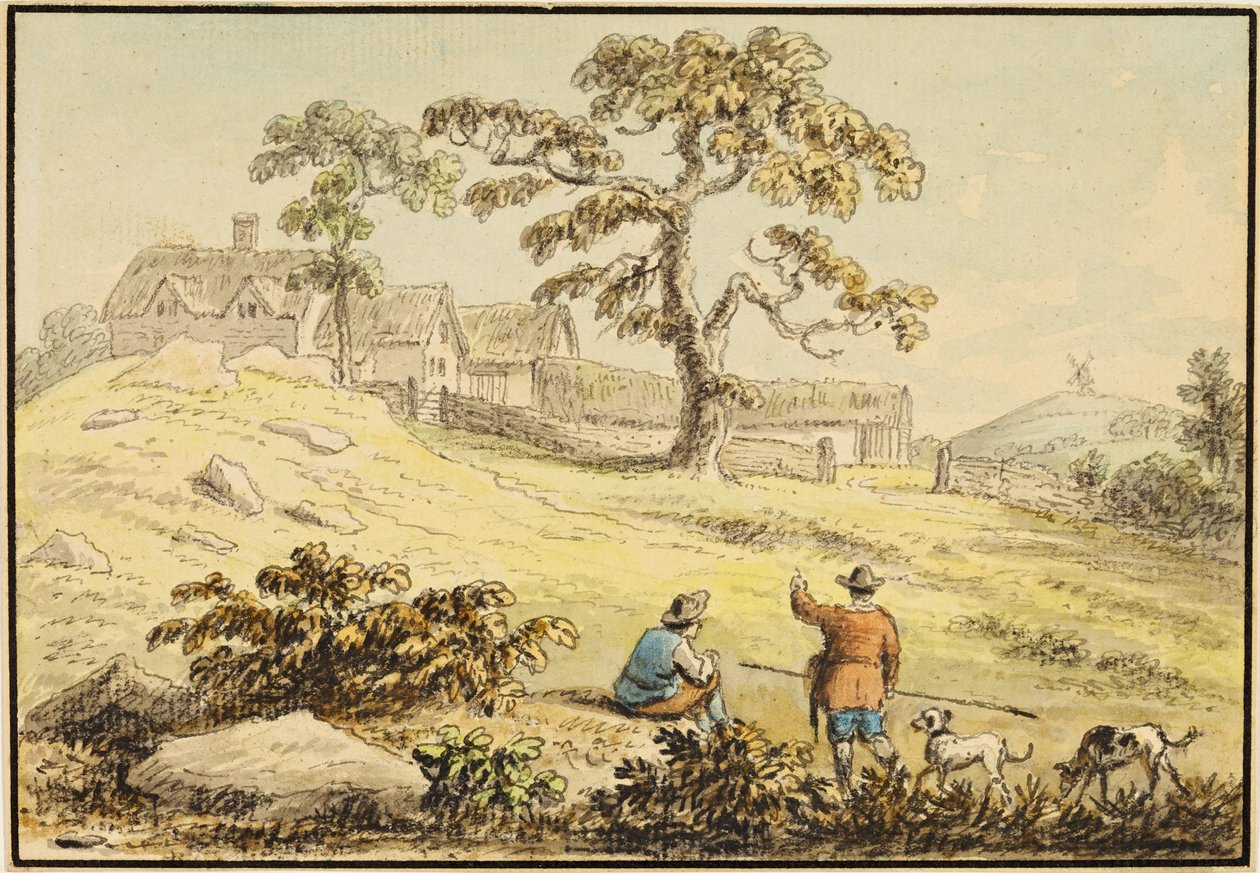 Paysage - deux figures et un chien - Anthony Devis