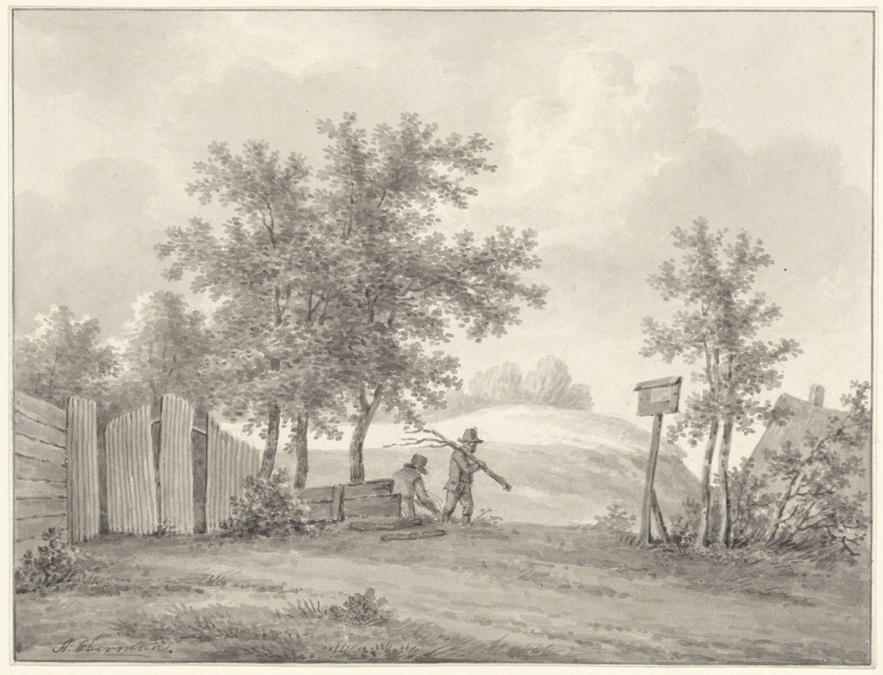 Paysage de dunes avec deux ramasseurs de bois - Anthony Oberman