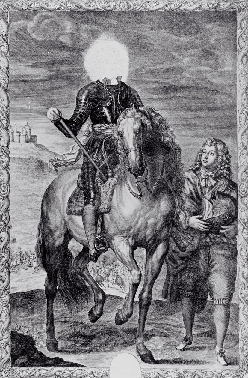 Portrait équestre défiguré de Charles Ier, gravé par Pierre Lombart (gravure) (photo n/b) - Anthony van (after) Dyck