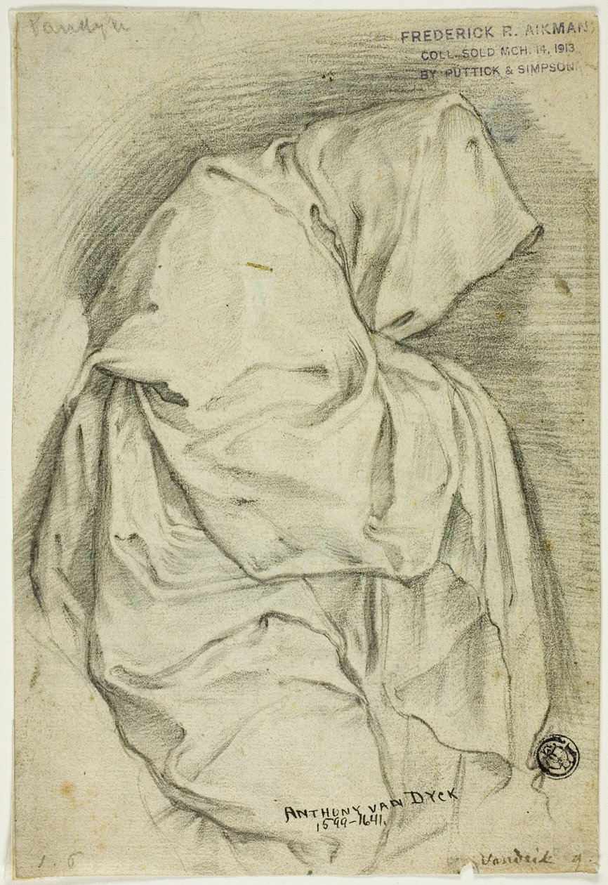 Drapée avec personnage encapuchonné (recto) ; Deux esquisses de cygnes dans l