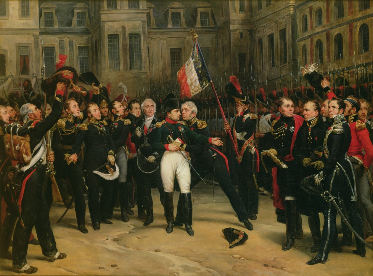 Napoléon Ier (1769-1821) faisant ses adieux à la Garde Impériale dans la cour du Cheval-Blanc au Château de Fontainebleau, 20 avril 1814, 1825 - Antoine Alphonse Montfort