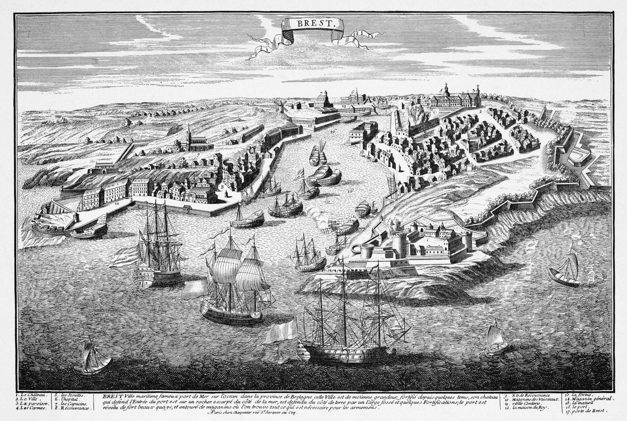 Vue perspective de la ville de Brest depuis le port au XVIIe siècle - Francois Antoine Aveline
