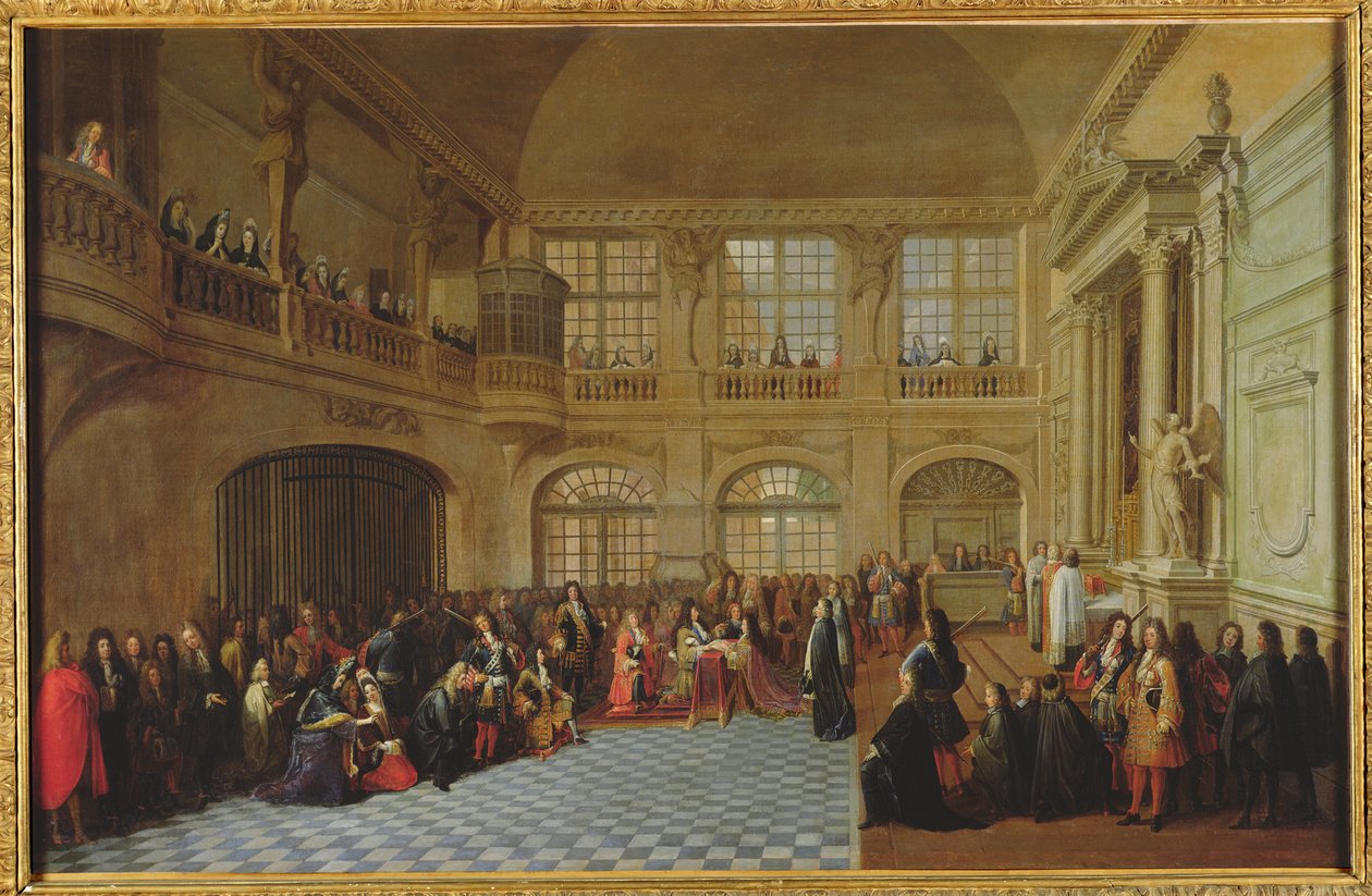 Philippe de Courcillon (1638-1720) marquis de Dangeau prêtant serment au roi Louis XIV (1638-1715) en 1695, fin du XVIIe siècle - Antoine Pezey