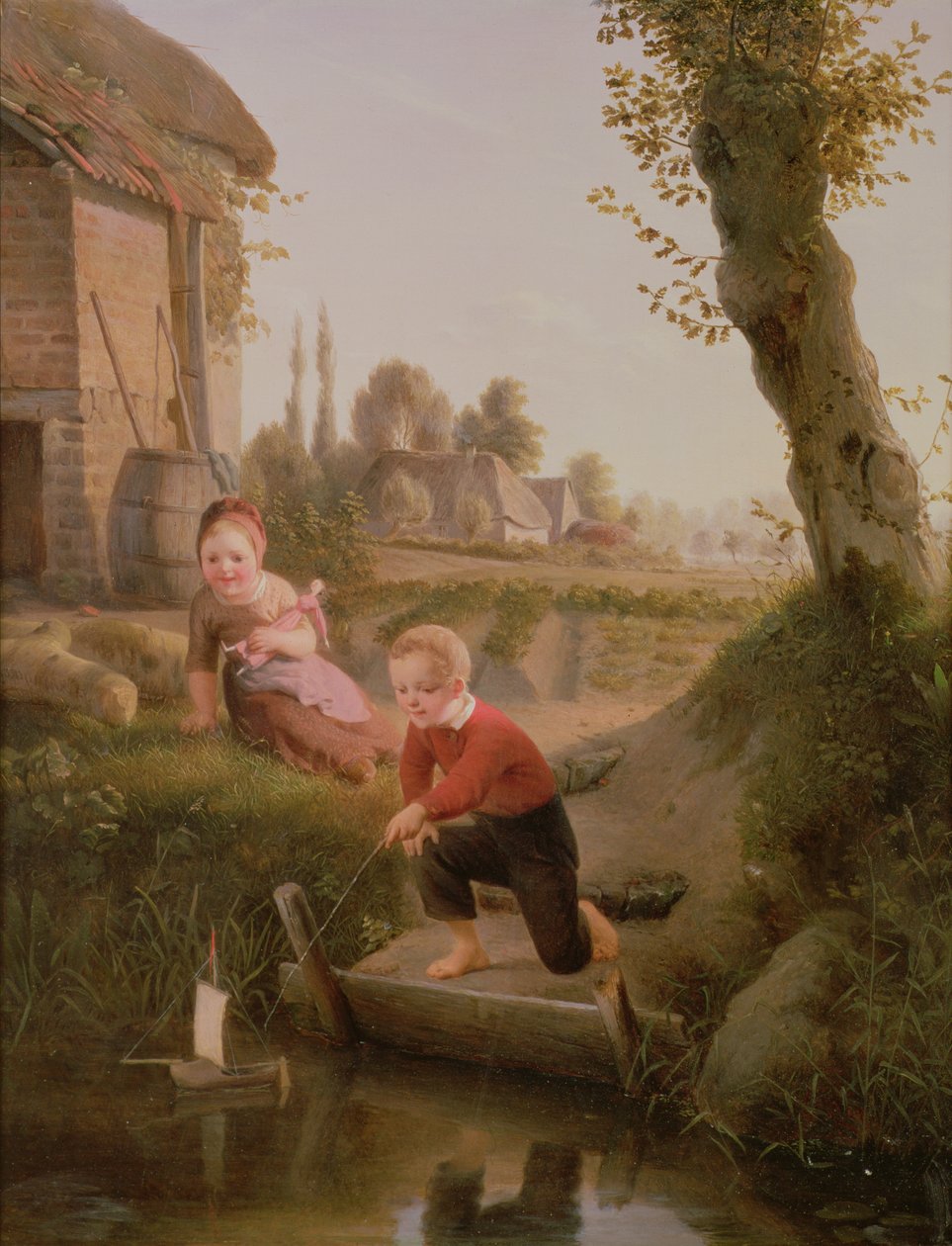 Deux enfants jouant avec un bateau - François Antoine de Bruycker