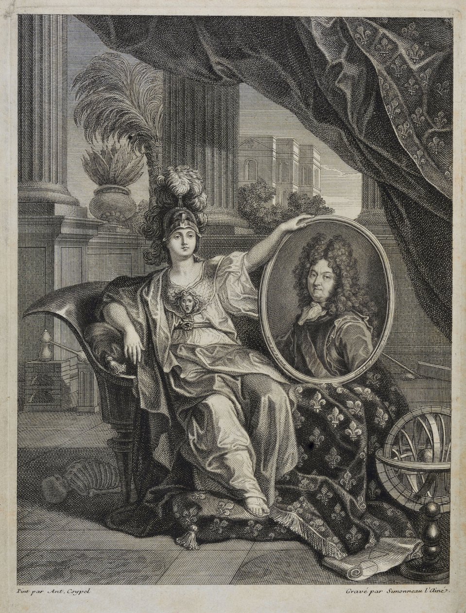 Louis XIV, roi de France, protecteur des sciences - gravure par Antoine Coypel Histoire de l